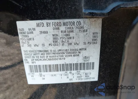 2008 Ford Edge Limited z USA, uszkodzony, nr VIN 2FMDK39C88BB01819